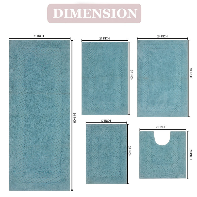 Tapis de bain 100% coton Classy Bathmat Collection (ensemble de 5), Aigue-marine