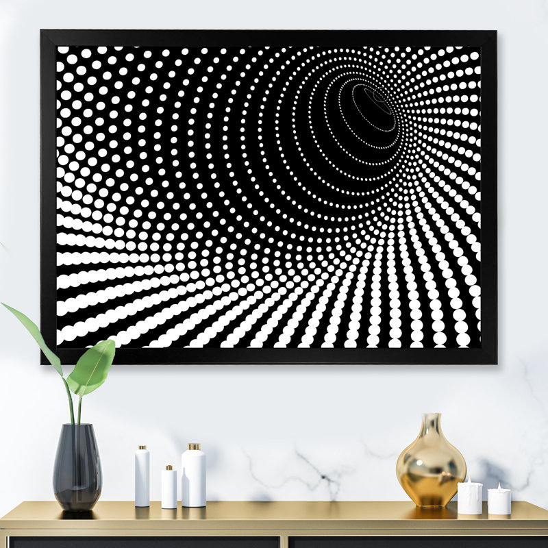 Abstrait vortex noir et blanc - art mural moderne sur toile, Cadre photo noir, H 8 po x l 12 po x P 1 po