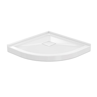 Receveur de douche Marquette 4 po x 32 po x 32 po à double seuil et coin arrondi, avec bonde centrale, blanc brillant