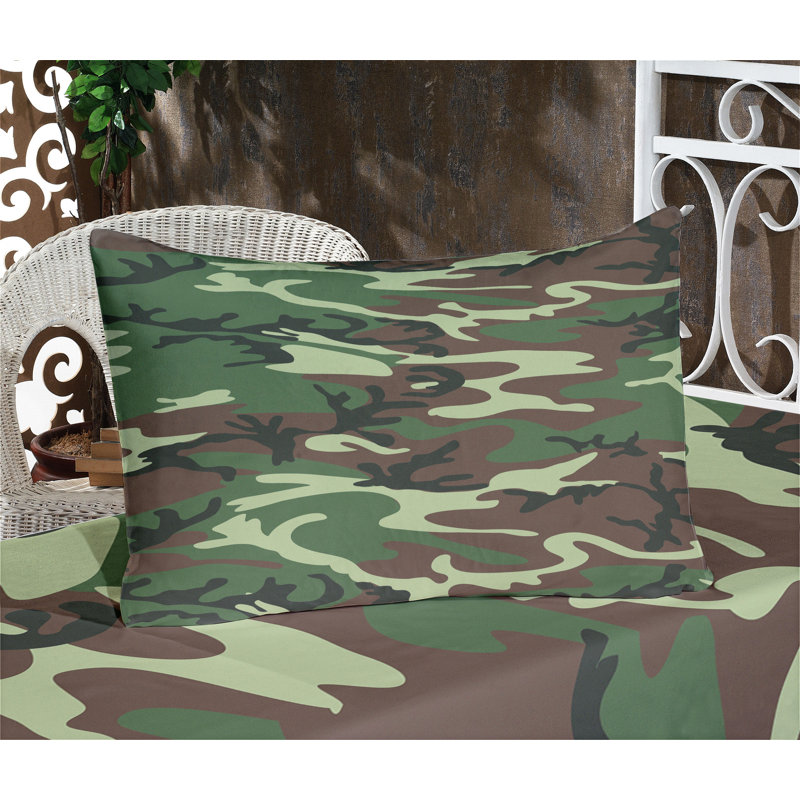 Ensemble de draps et taies décoratives à motif camouflage Ambesonne, vert brun, vert forêt