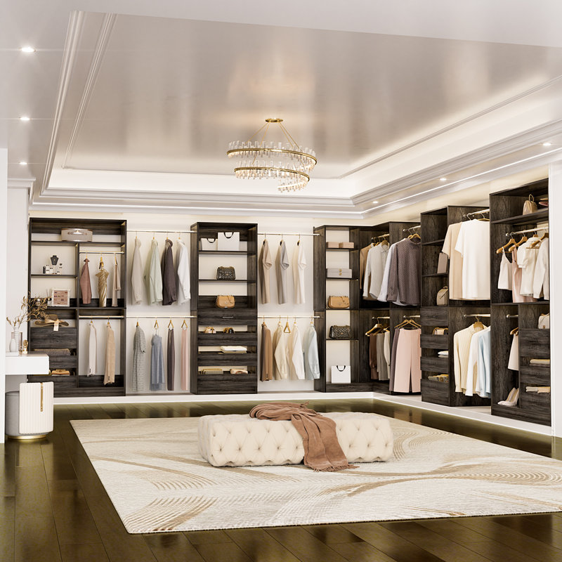 92-374 Inches Closet System With 14 Drawers And 14 Clothes Garment Racks, Gray