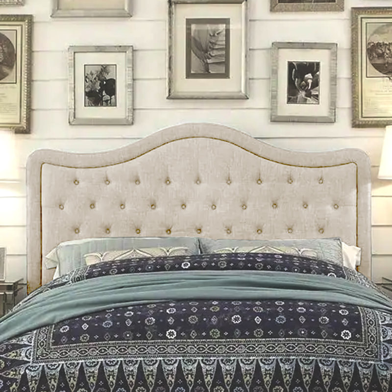 Adjustable Headboard with Fine Linen Upholstery and Button Tufting for Bedroom, King, Beige