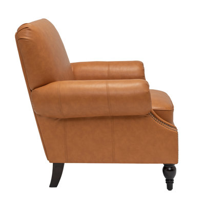 22.4" Seat Depth Accent Chair, Armchair With Upholstered and Roll Arms,Faux Leather