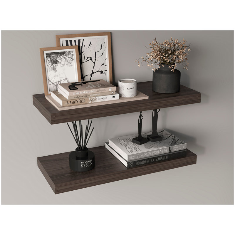 Ensemble de 2 tablettes flottantes de 31,5 po de largeur Ecco, H 1,5 po x l 31,5 po x P 9,8 po, Noyer foncé