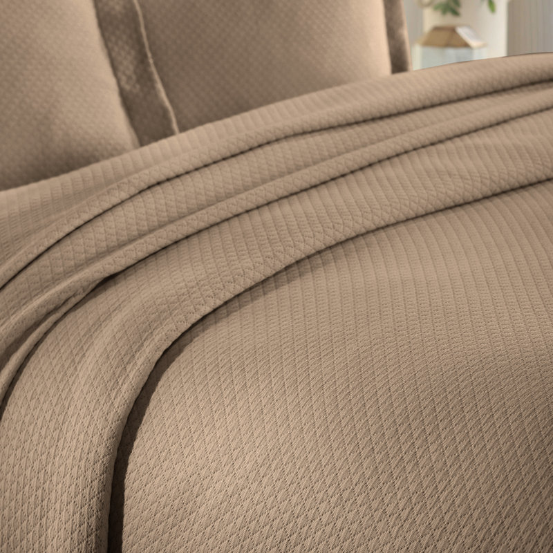 Ensemble de couvre-lit matelassé gaufré Superior Solitaire, Couvre-lit pour très grand lit + 2 taies décorat, Taupe