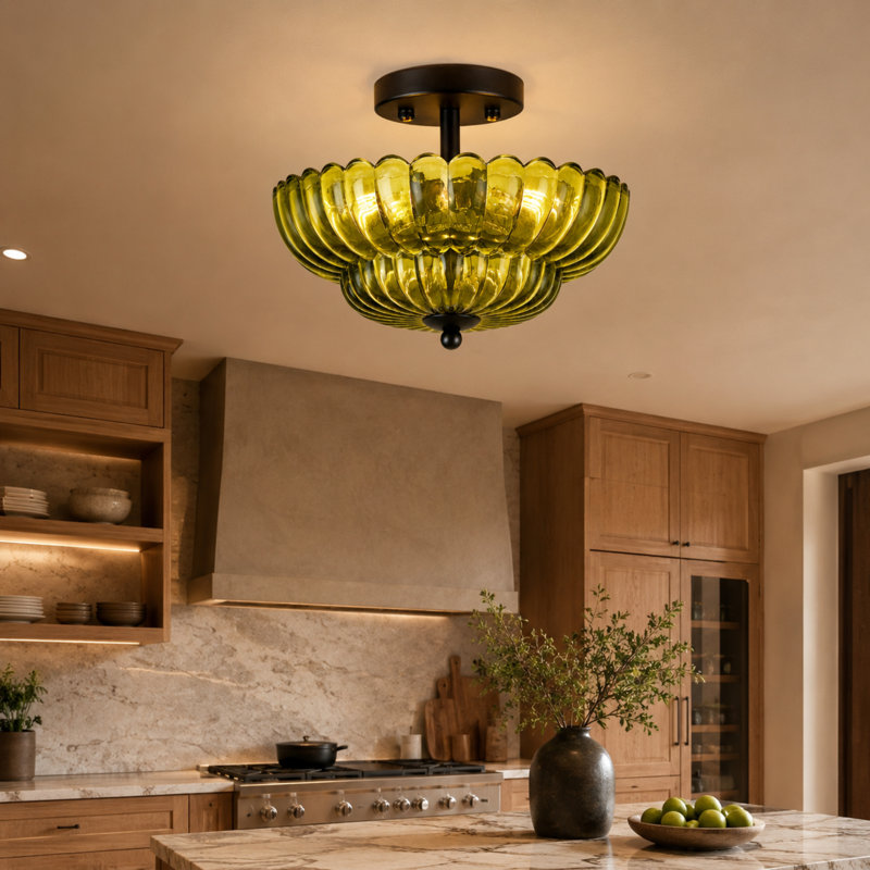 Plafonnier semi-encastré en fer en verre fait à la main à 3 ampoules pour la cuisine de la chambre à coucher, le salon, le couloir et le couloir