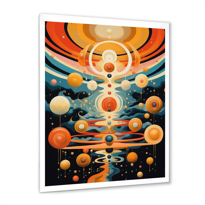 L'illusion du temps, abstrait rétro sur toile, H 40 po x l 30 po x P 1,5 po, Cadre simple blanc