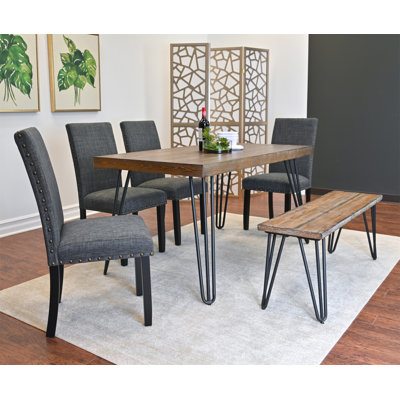 Amisos 6-Piece Dining Set, Hairpin Dining Table With 4 Chairs And A Wood Bench, 