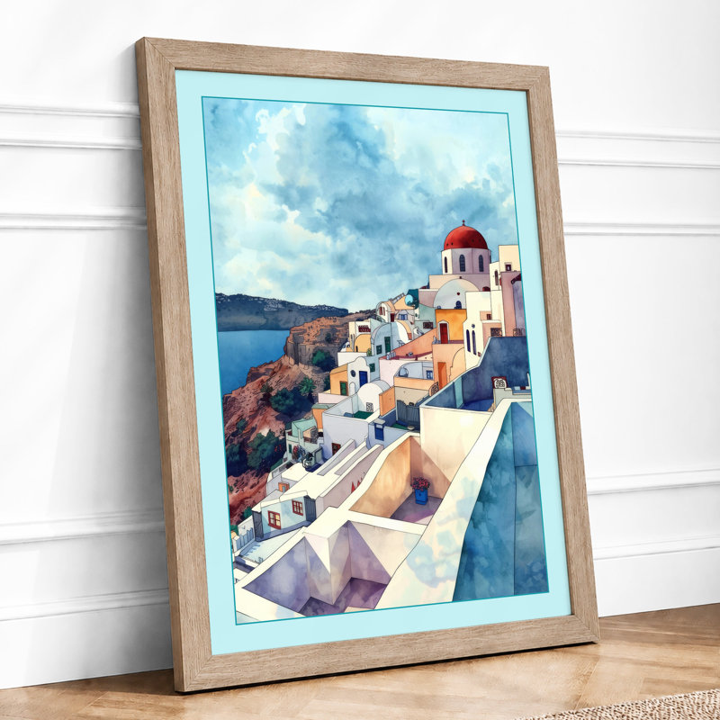 Mediterranean Clifftop Coastal - Framed Print, A3 - 42.0 x 29.7 cm, Oak