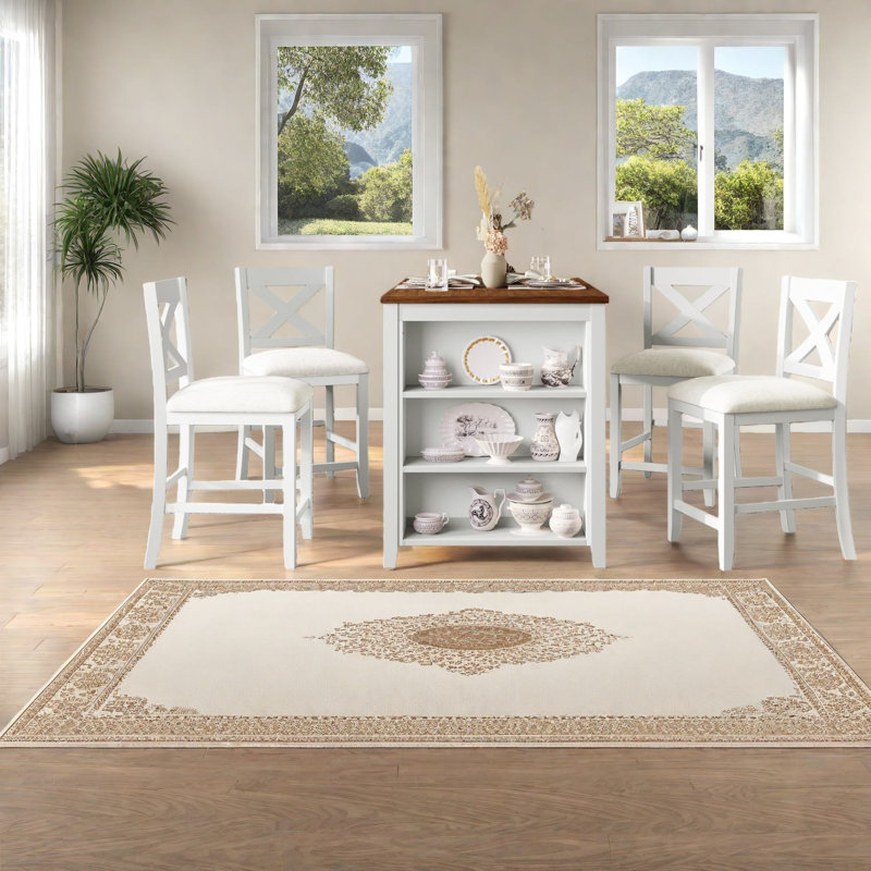 Ensembles de table de salle à manger avec rangement en bois massif blanc compact