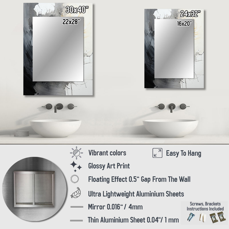 Contrast Harmony II - miroir spirales abstraites, miroir mural décoratif moderne, art imprimé en métal, 32 po x 24 po