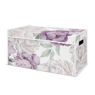 Peony Floral Garden Lavender Purple and Ivory Storage Brushed Microfiber Fabric Toy Box by Sweet Jojo Designs
