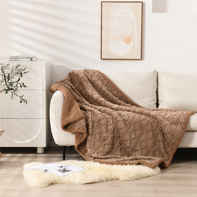  Jeté en sherpa doux et confortable, Brun