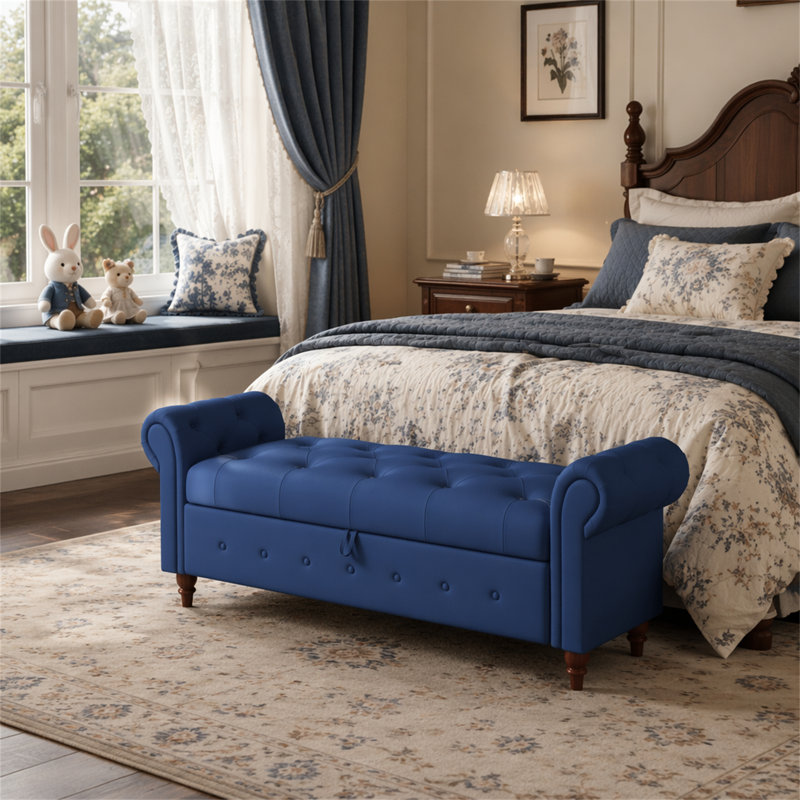 Banc de lit en tissu bleu marine, Marine