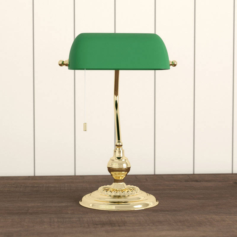 Arata Metal Bankers Lamp, Lacquered Green/Brass