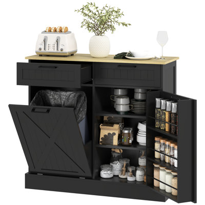 Tilt Out Trash Cabinet, Kitchen Island with 2 Drawers