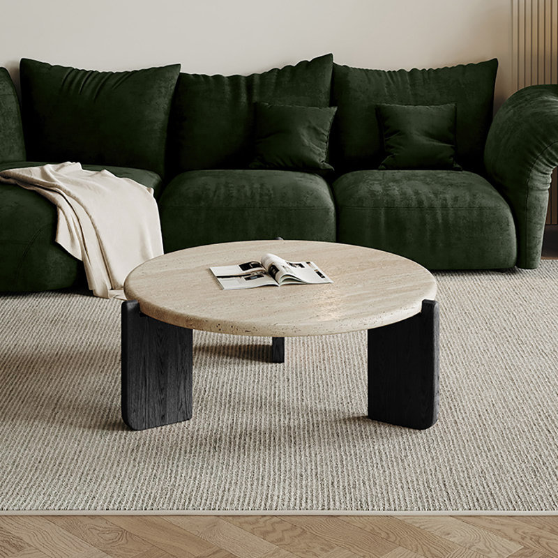 Table basse ronde en bois massif de style ancien, H 13,8 po x L 39,4 po x l 39,4 po, Noir