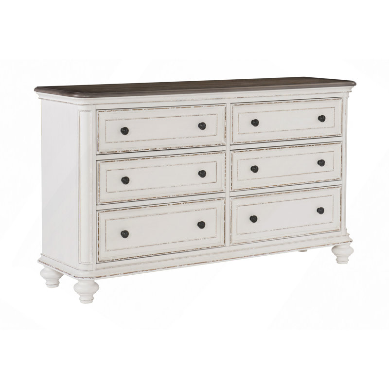 Commode à tiroirs, finition blanche antique