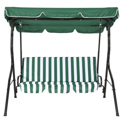 3-Seat Outdoor Patio Porch Swing with Stand, Adjustable Canopy & Thick Waterproof Cushions, Steel Frame Swing Outdoor Chair for Backyard, Front Porch, Lawn, Garden