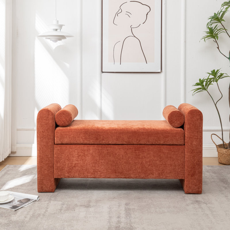 Lataja Polyester Upholstered Storage Bench, 24" H x 46" W x 19.7" D, Russet