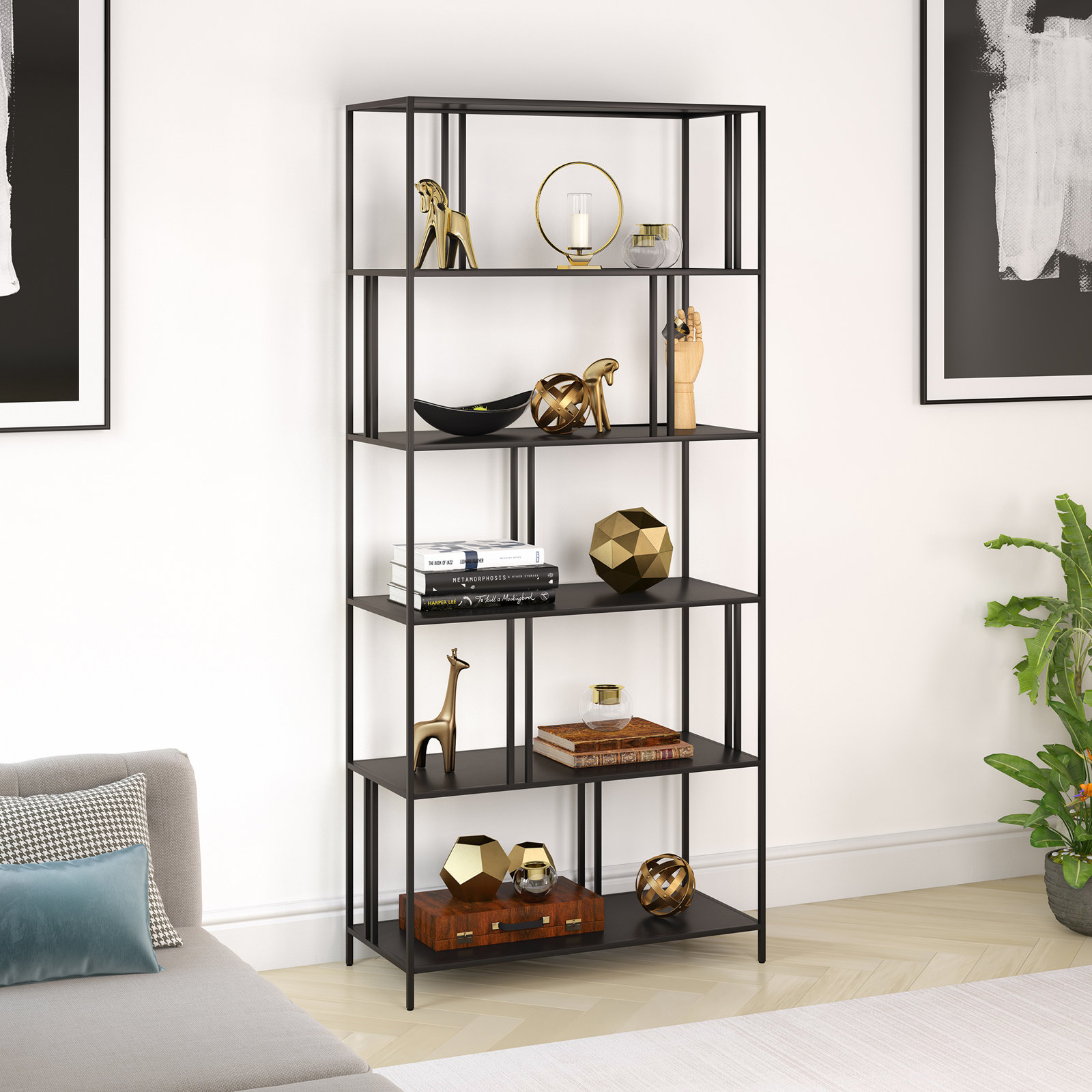 Knight 34" Bookcase, Blackened Bronze