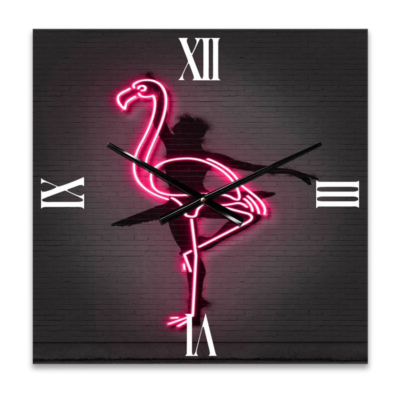 Grande horloge murale néon rose flamant rose et ballerine, Moyen