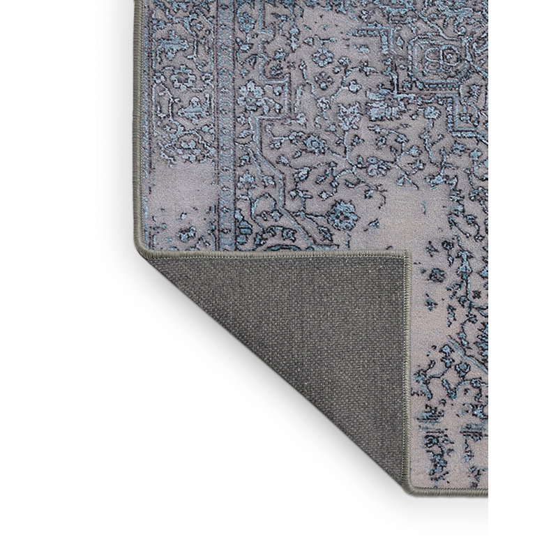 Tapis oriental bleu / gris Shawnna, Rectangle 6 pi x 9 pi