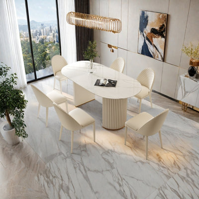 Modern Oval Dining Table, Cream Luxe Style