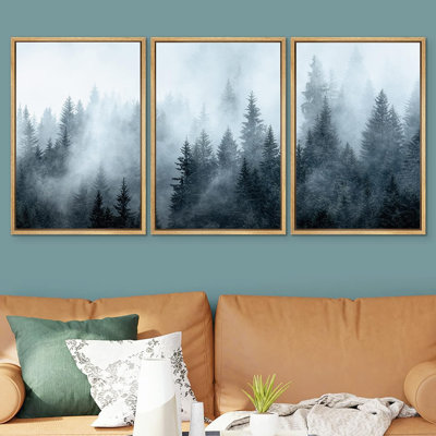 «Winter Fog Mist Pine Tree Mountain Forest Nature Wilderness», reproduction sur toile 3 pièces