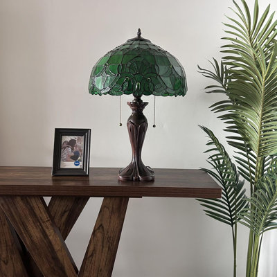 Tiffany Table Lamp Green Stained Glass Baroque Style Lavender LED Bulbs Included 16"W*16"D*24"H