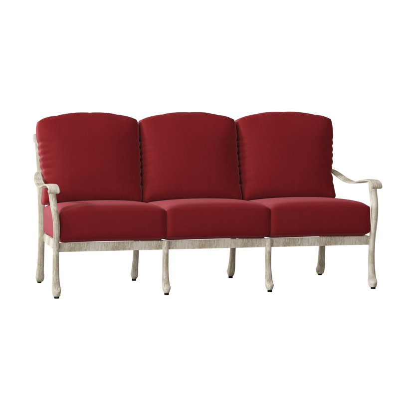 Casa 77.75'' Wide Aluminum Patio Sofa with Cushions, Textured Black, Denver Scarlett Sunbrella®