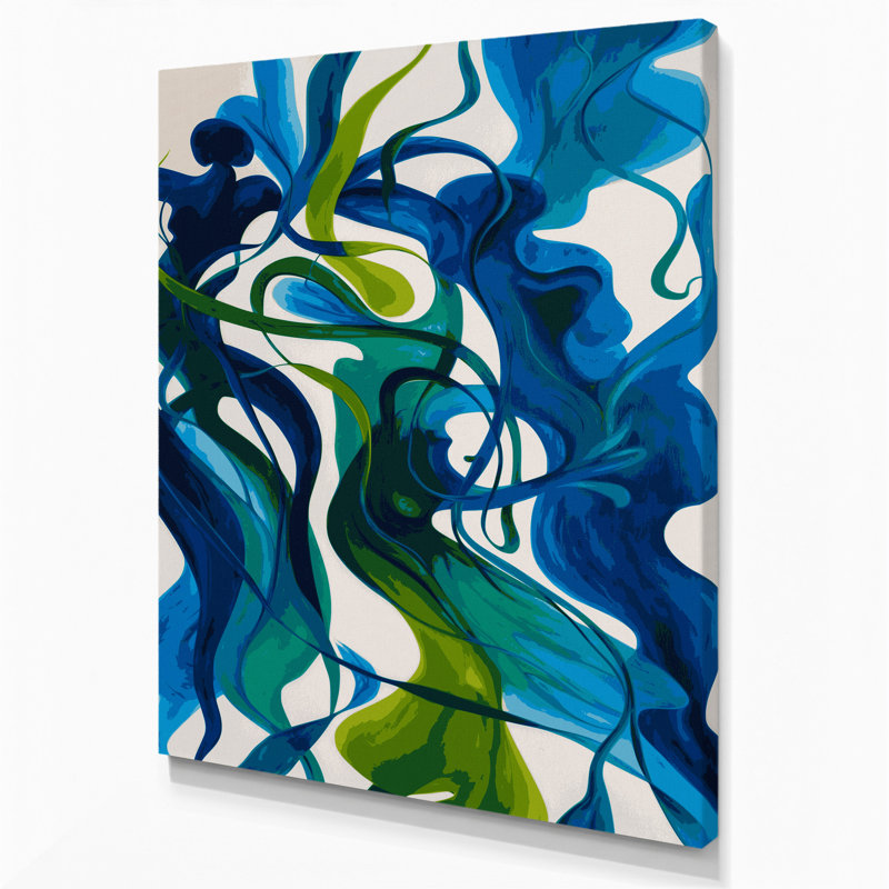 Abstrait art figuratif bleu sur toile 71, H 14 po x l 11 po