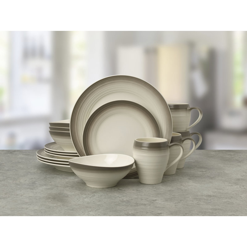 Swirl 16-Piece Dinnerware Set, Service for 4, Ombre Mocha