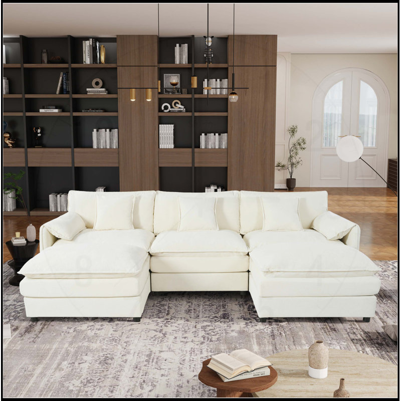 Canapé en U surdimensionné à assise profonde, Beige