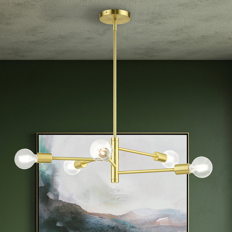 Lustre linéaire moderne à 5 lumières Luvonne, Laiton satiné