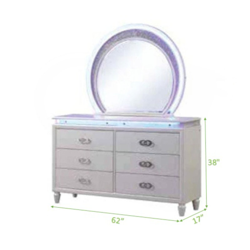 Commode 6 tiroirs à DEL en bois laiteux