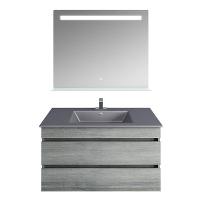 Meuble-lavabo mural gris l 36 po x P 19 po x H 19 po