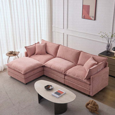 105" Modular L-Shaped Sectional Sofa With Ottoman, Soft Chenille Upholstery, 3-Seater Living Room Couch