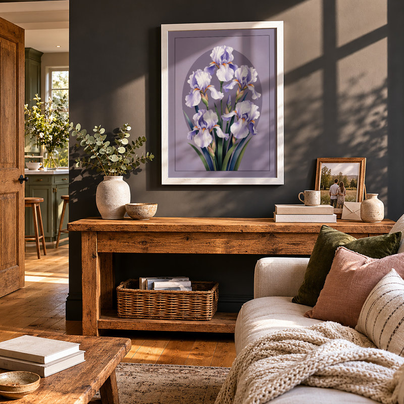 Bearded Irises in Bloom Botanical - Framed Print, A1 - 84.1 x 59.4 cm, White