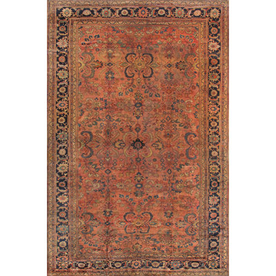 Mahal Hand Knotted Wool Oriental Area Rug in Rose/Navy