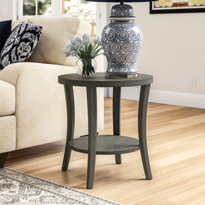 Perth Round Wood End Table with Open Storage Shelf