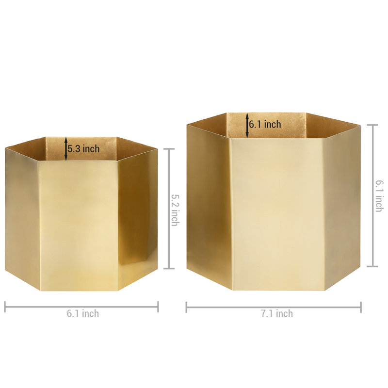 Demetrious Metal Pot Planter, Brass Tone