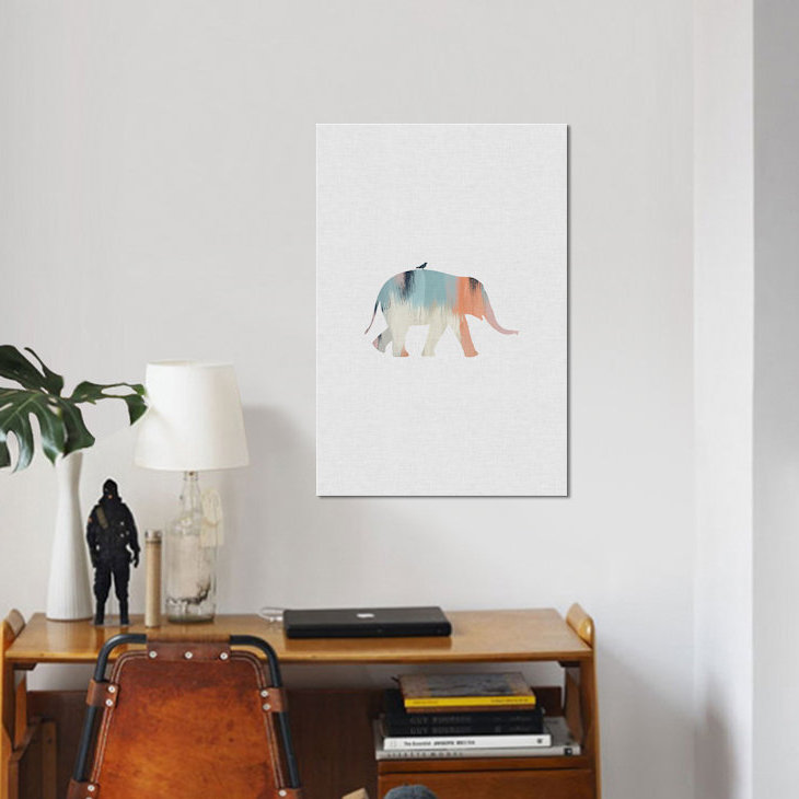 «Pastel Elephant», reproduction d'impression sur toile, H 18 po x l 12 po x P 1,5 po, Toile tendue, Pas de tapis