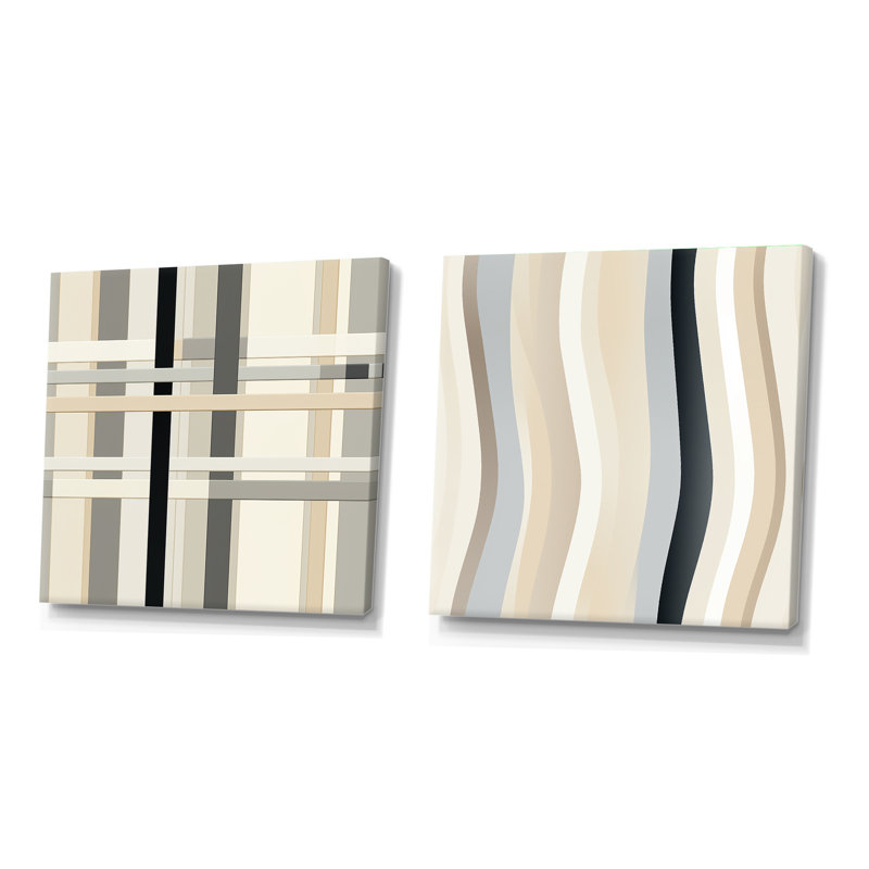 Ensemble de 2 lignes équilibrées - formes abstraites carrées, Toile tendue, H 36 po x l 73 po
