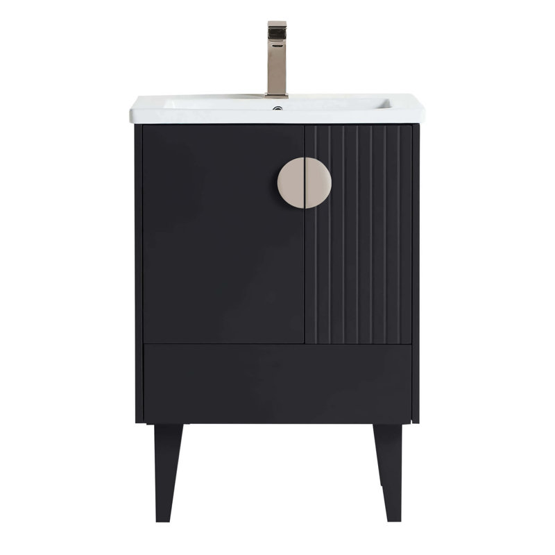 Ensemble de meuble-lavabo simple 24 po Saimah, Noir, Nickel satiné