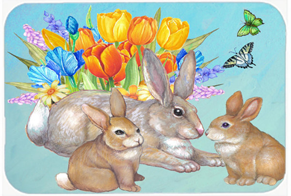The Holiday Aisle Bunny Family Easter Rabbit Glass Cutting Board