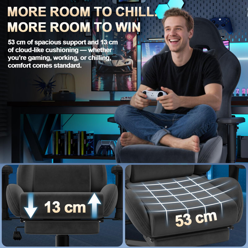 Inbox Zero Adjustable Reclining Ergonomic Swiveling PC & Racing Game Chair, Black