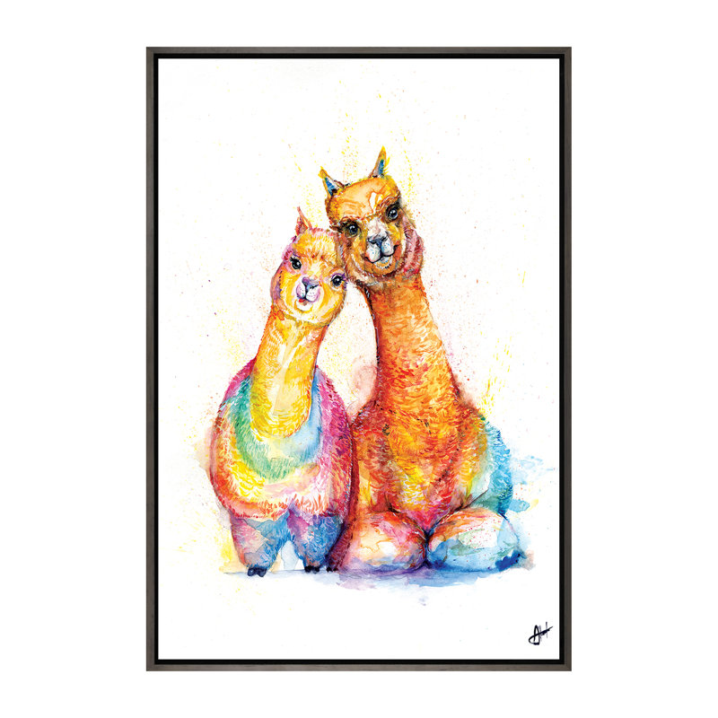 Décoration murale Packa 'Alpaca Kids, H 60 po x l 40po x P 1,5 po, Toile avec cadre gris foncé rustique