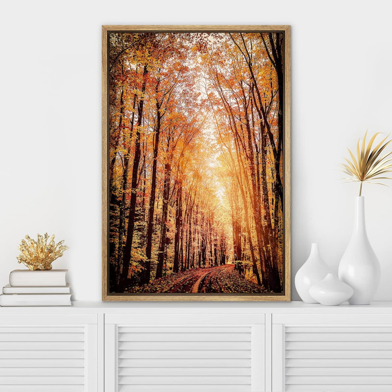 Automne automne «Orange Brown Autumn Forest Trees Landscape Images» sur, H 24 po x l 16 po, Cadre flottant naturel