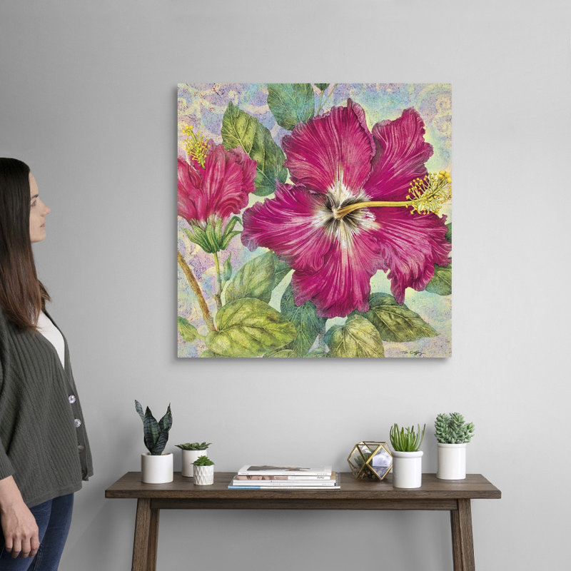 Hibiscus, art mural sur toile, Toile tendue, H 30 po x l 30 po x P 1,25 po